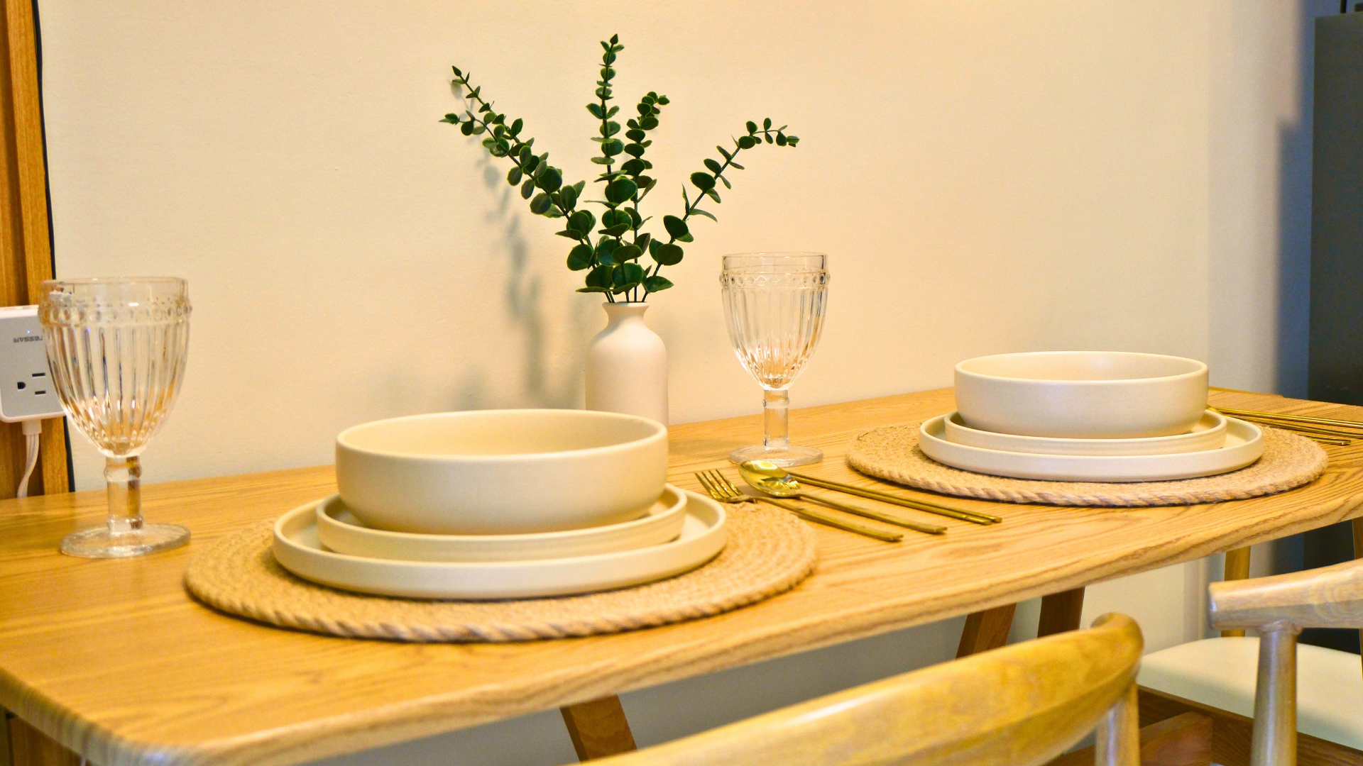 Styled dining table with ceramic plates