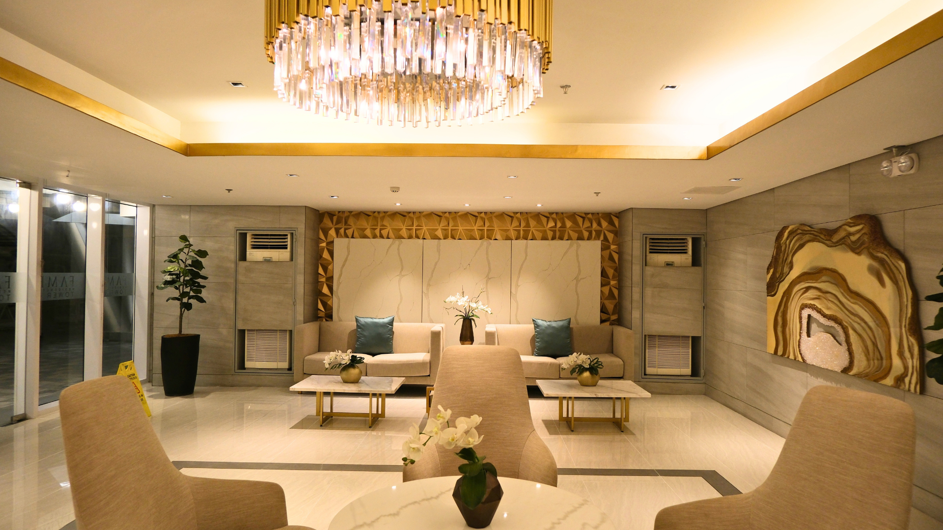 Luxury lobby with crystal chandelier